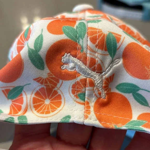 White Puma golf / Baseball Cap adjustable with Orange Citrus Print and 'P' Patch - Picture 2 of 4